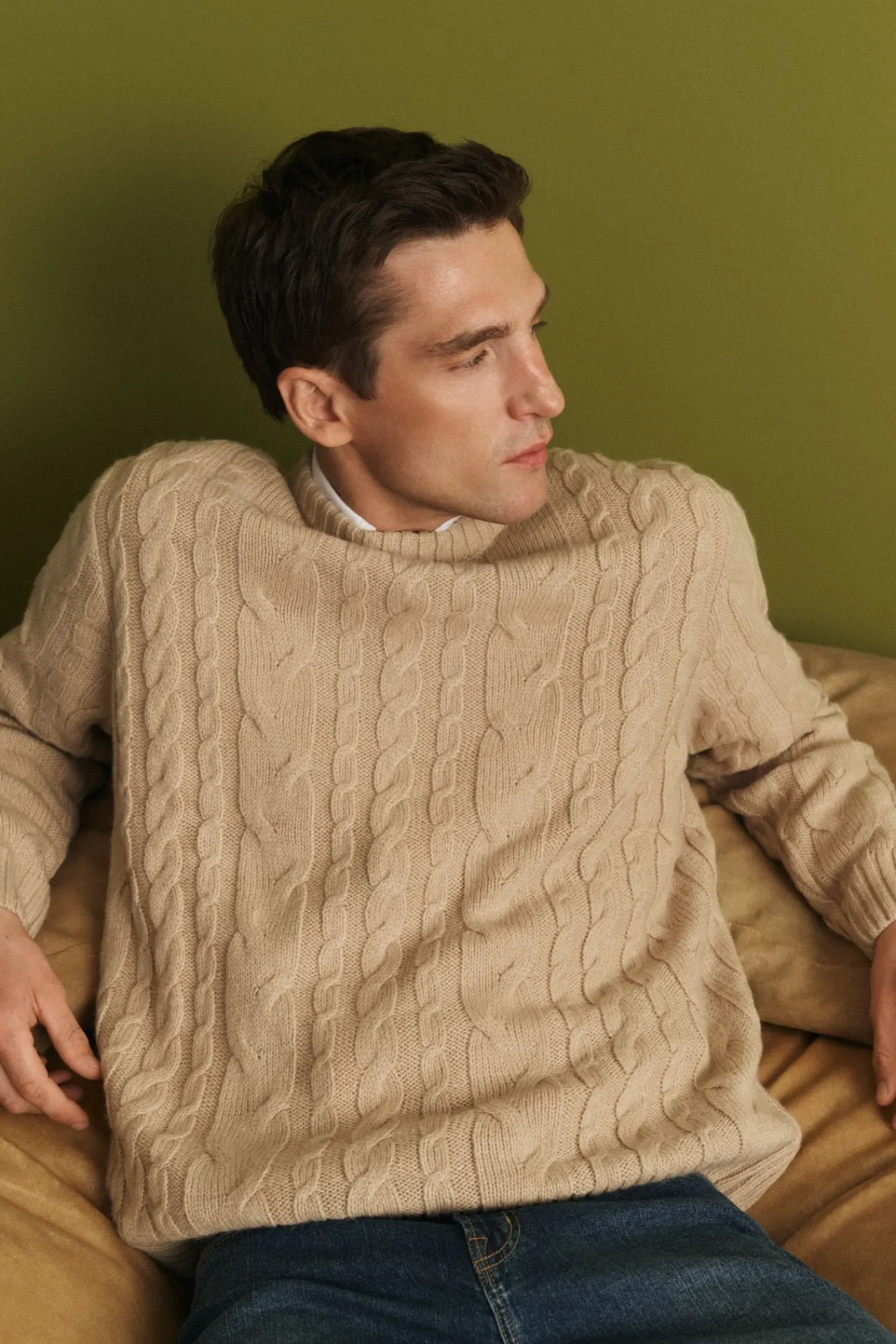 Hombre Cortefiel Jerséis>Jersey lana trenzado cuello caja