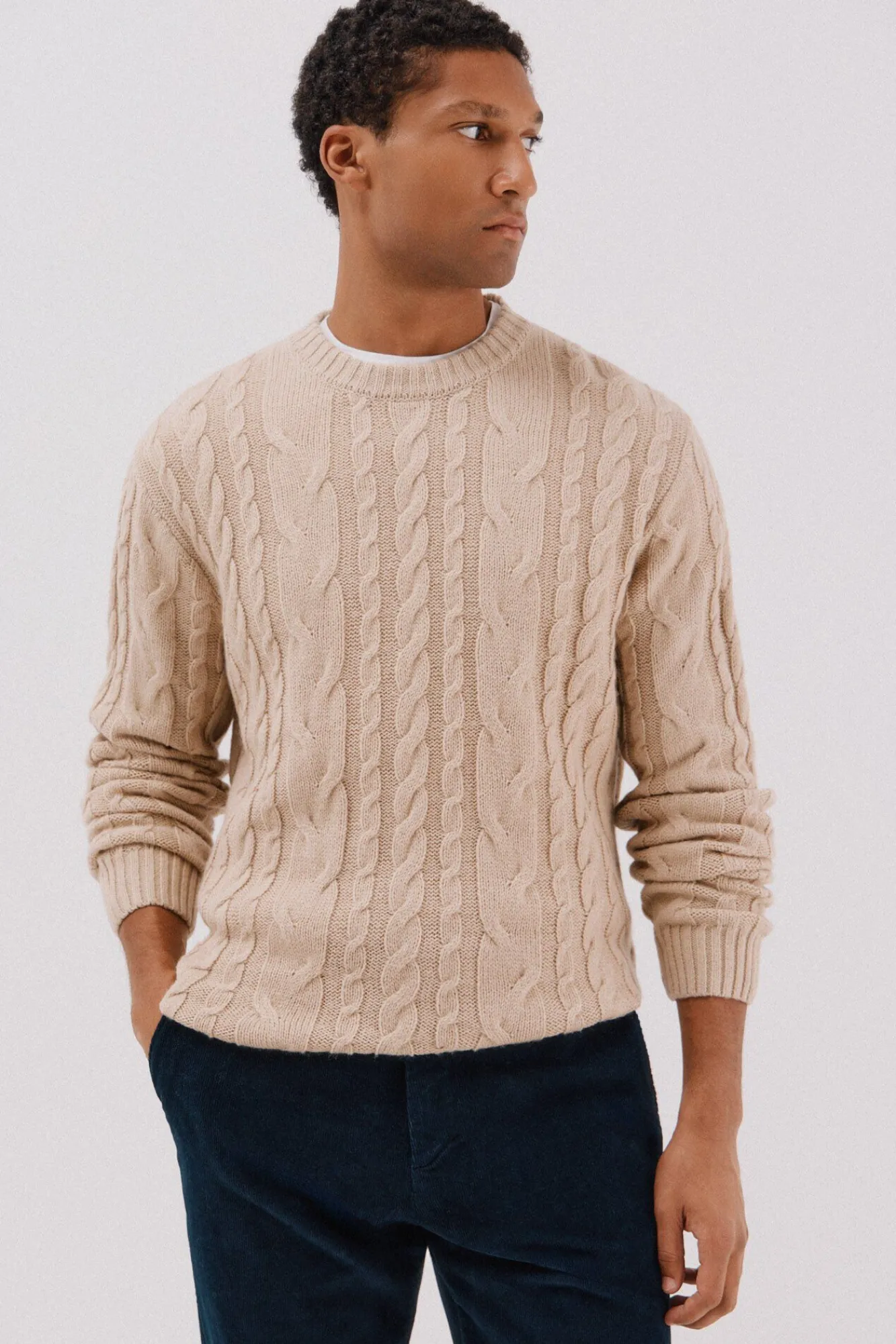 Hombre Cortefiel Jerséis>Jersey lana trenzado cuello caja