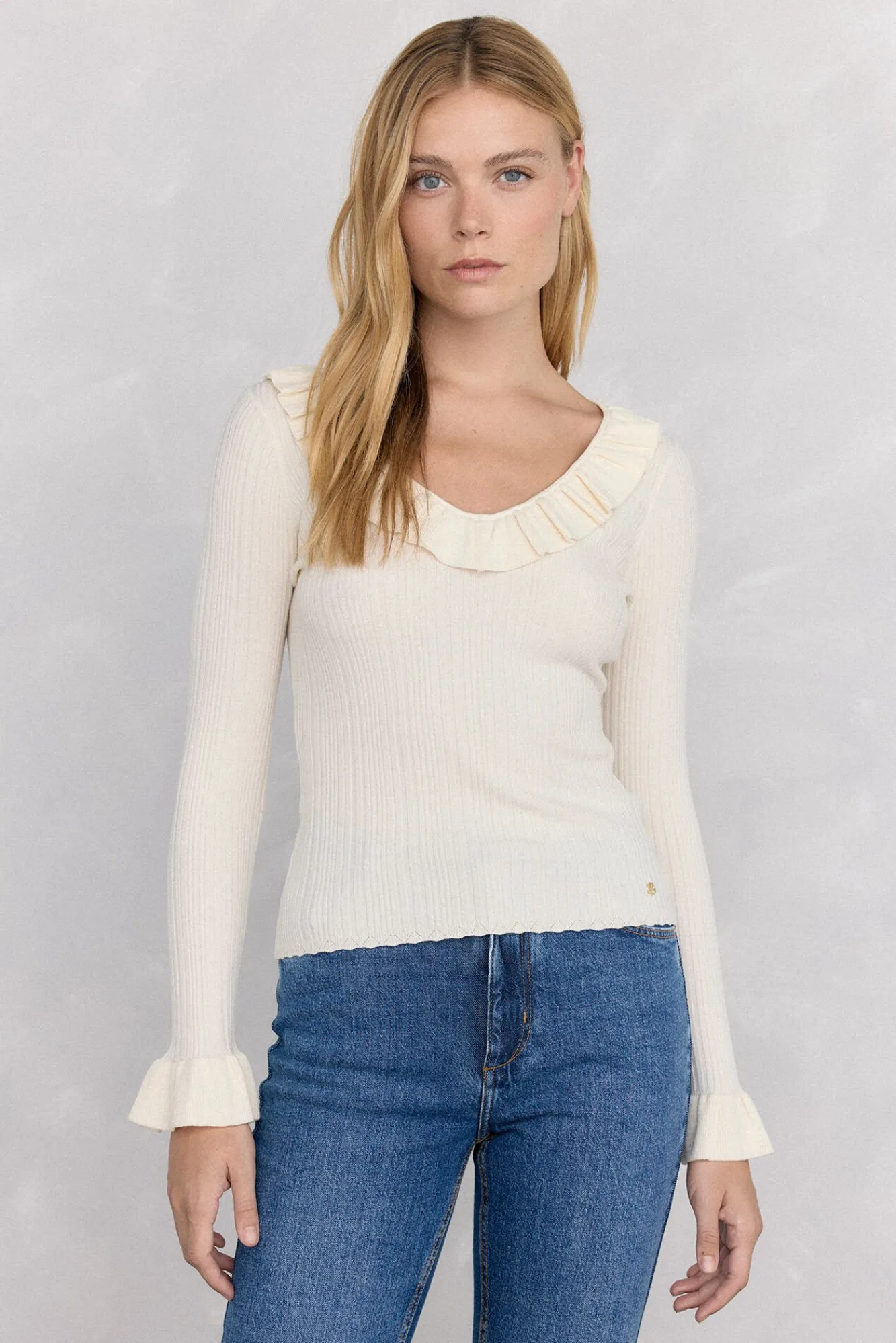 Mujer Pedro del Hierro Jerséis>Jersey punto fino canalé volante