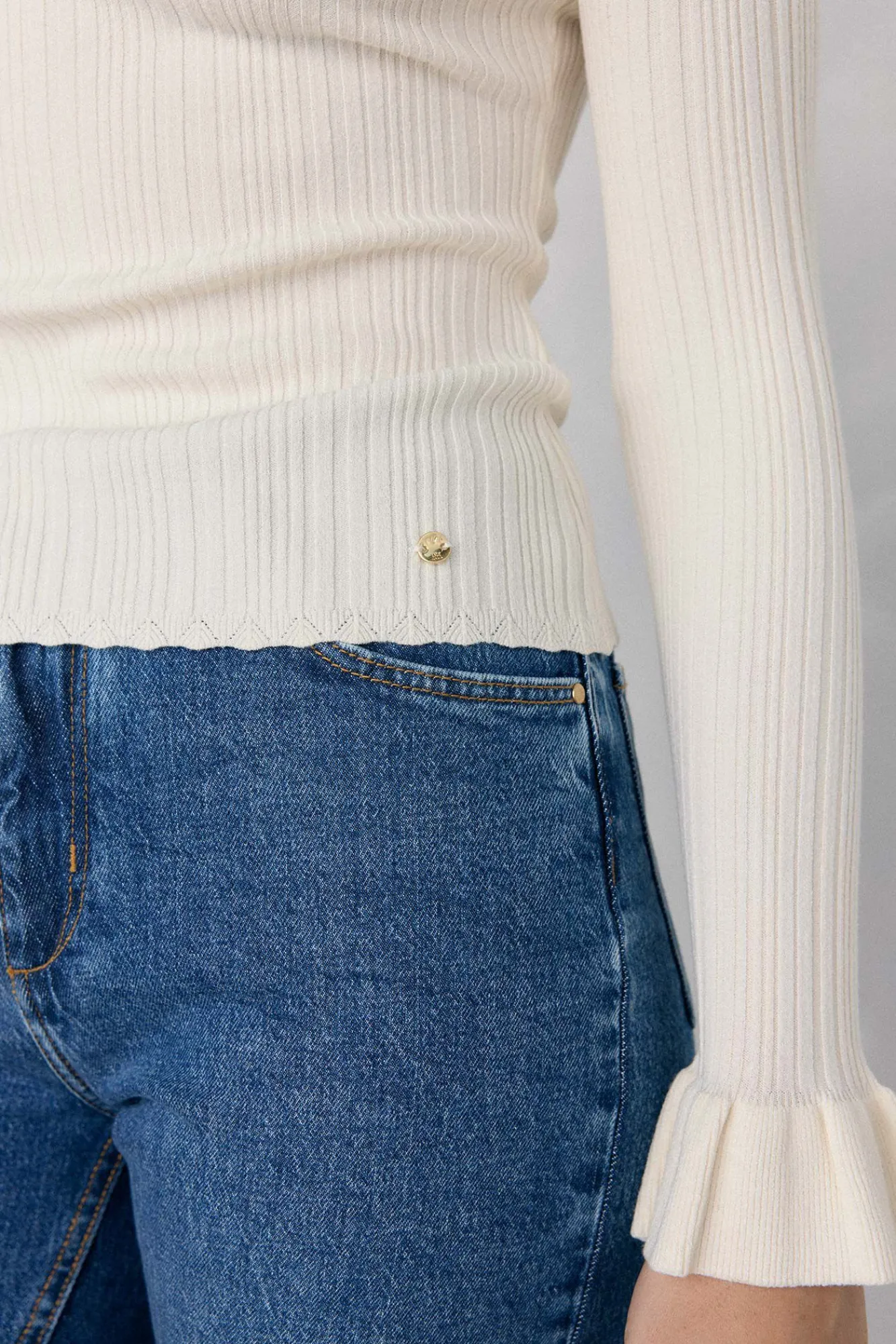 Mujer Pedro del Hierro Jerséis>Jersey punto fino canalé volante