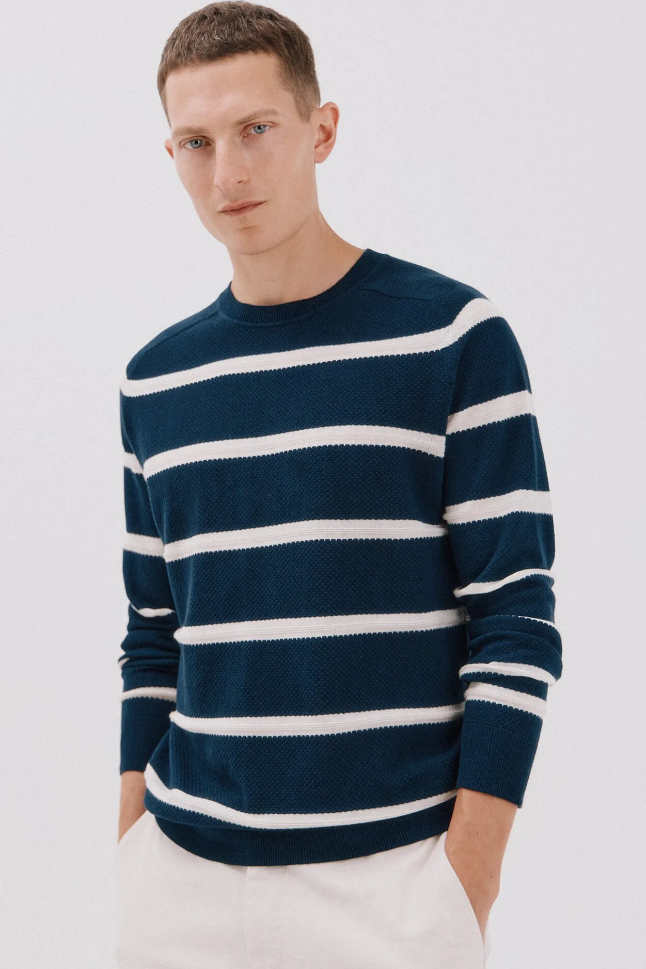 Hombre Cortefiel Jerséis>Jersey punto fino rayas cuello redondo