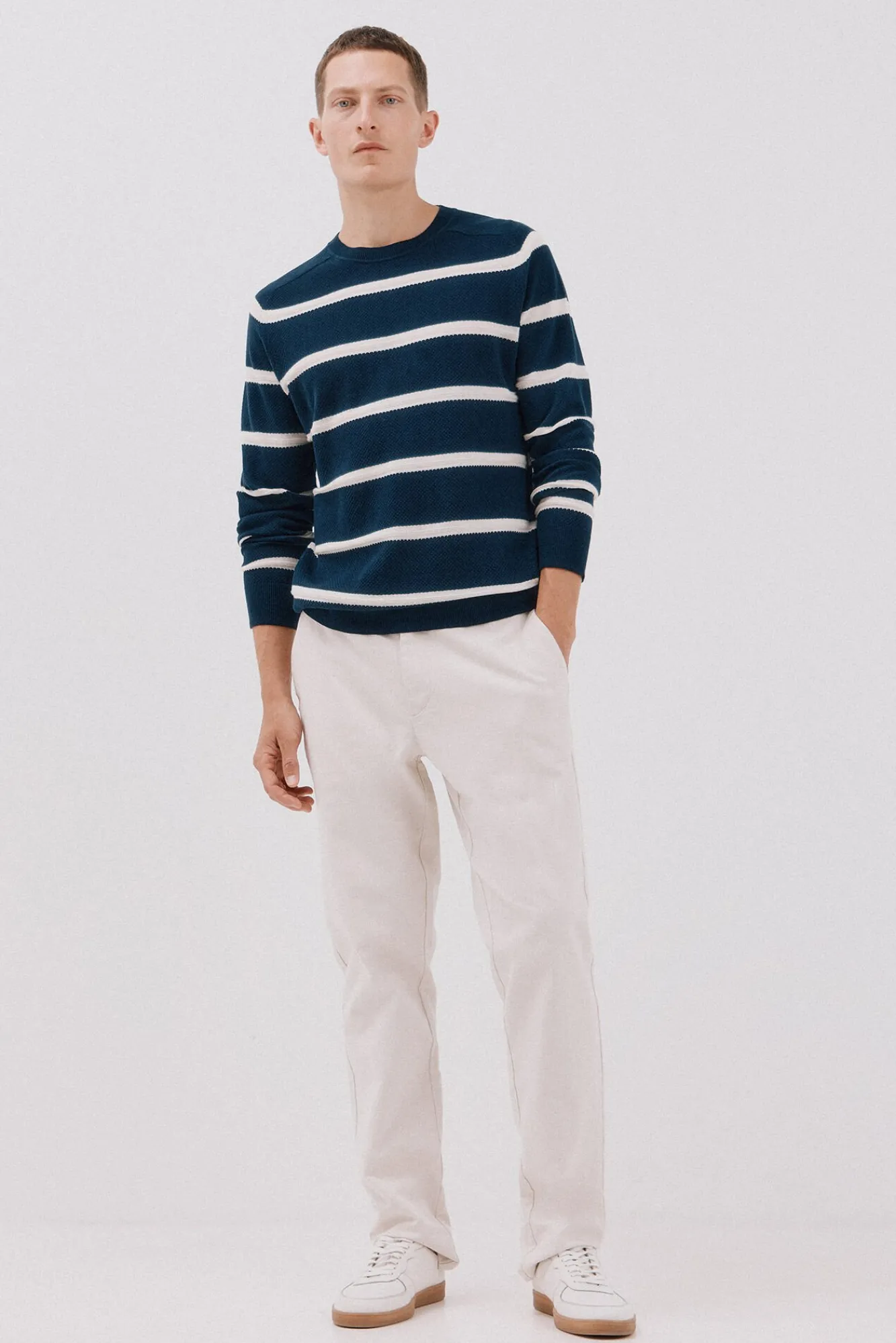 Hombre Cortefiel Jerséis>Jersey punto fino rayas cuello redondo