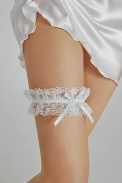 Mujer Ivette Bridal Ropa Interior|Medias>Liga bordada con lazada en blanco