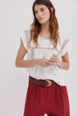 Mujer Hoss Intropia Camisetas>Malena. Camiseta bordada