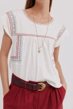 Mujer Hoss Intropia Camisetas>Malena. Camiseta bordada