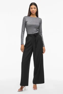 Mujer Vila Pantalones>Pantalón ancho de vestir con cinturón flor