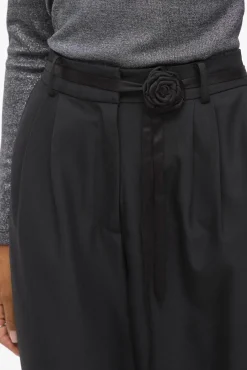 Mujer Vila Pantalones>Pantalón ancho de vestir con cinturón flor