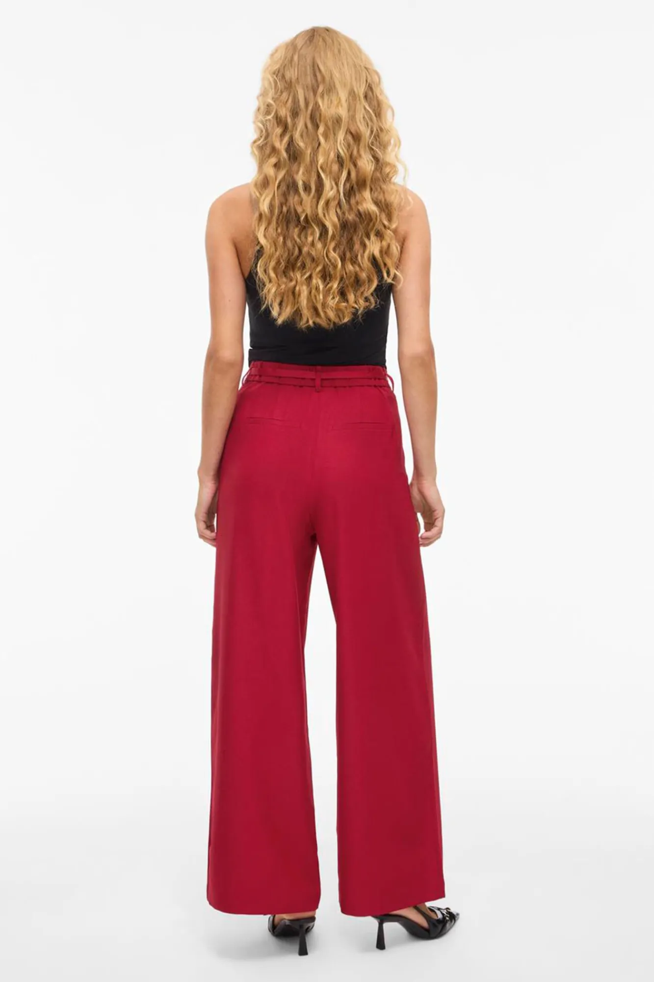 Mujer Vila Pantalones>Pantalón ancho de vestir con cinturón flor