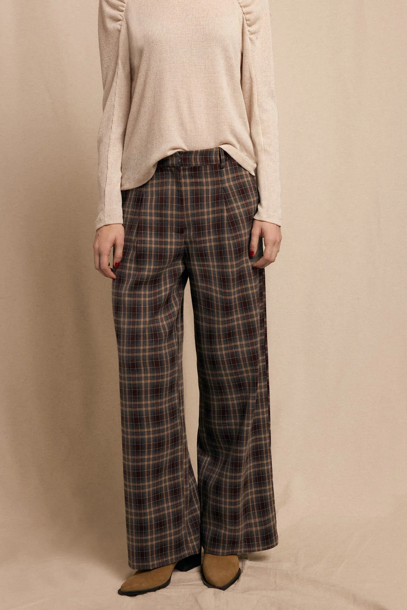 Mujer Slowlove Pantalones>Pantalón de pinzas de cuadros