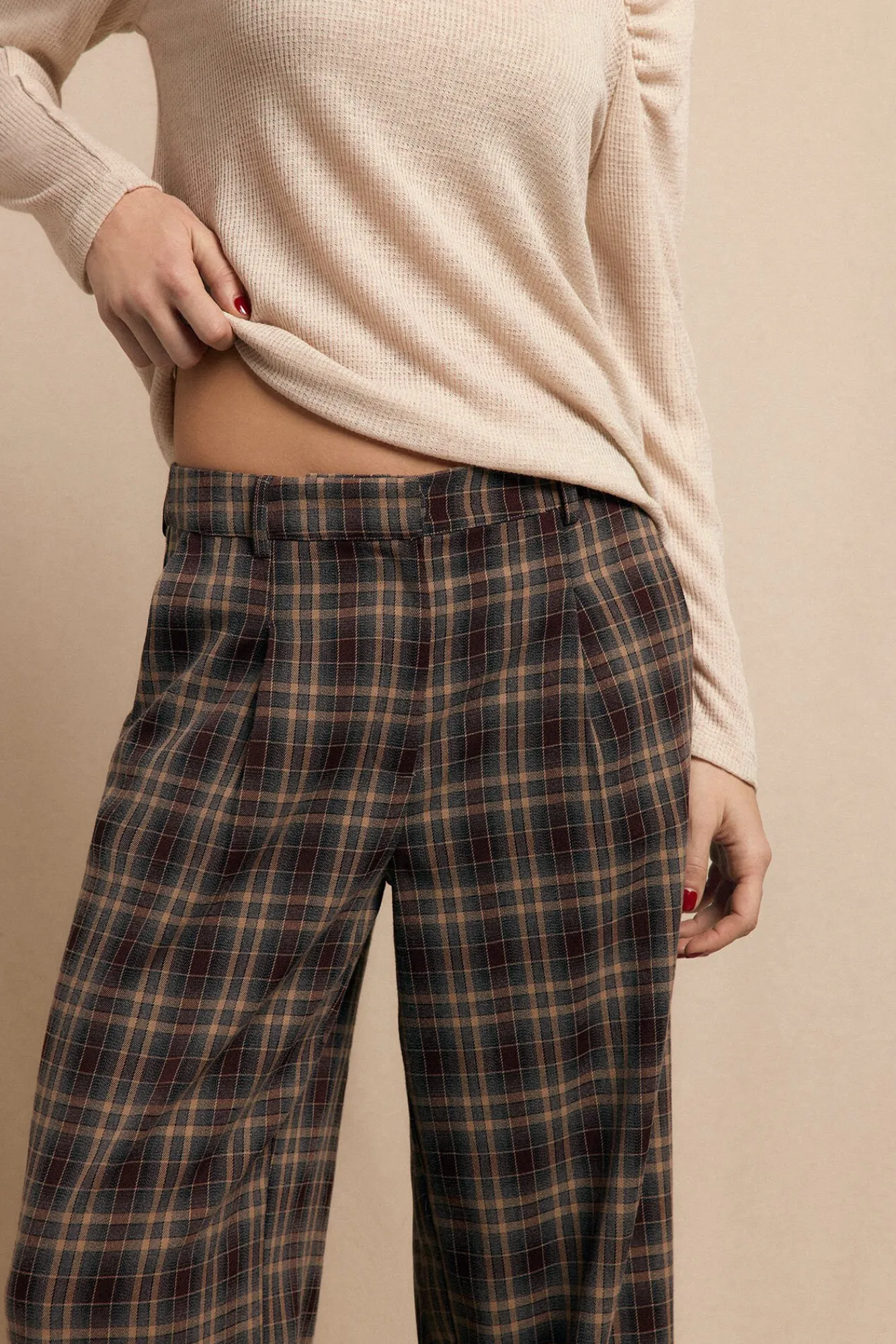 Mujer Slowlove Pantalones>Pantalón de pinzas de cuadros