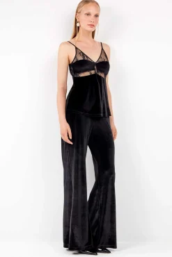 Mujer Gisela Pantalones>Pantalón largo de terciopelo elástico con diseño elegante