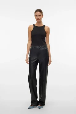 Mujer Vero Moda Pantalones>Pantalón largo efecto piel