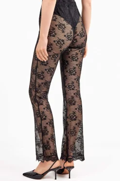 Mujer Gisela Pantalones>Pantalón largo elástico de encaje floral transparente y delicado