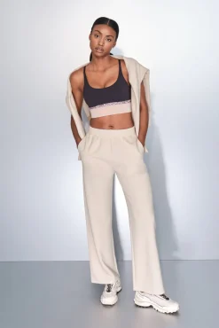 Mujer Dash and Stars Deporte>Pantalón recto ancho canalé beige