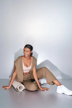 Mujer Dash and Stars Deporte>Pantalón recto ancho canalé marrón