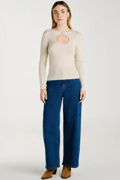 Mujer Vila Vaqueros|Pantalones>Pantalón vaquero largo 7/8 con cintura alta