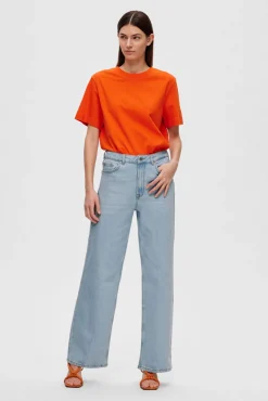 Mujer Selected Vaqueros|Pantalones>Pantalón vaquero Wide Leg confeccionado con algodón orgánico