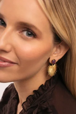 Mujer Singularu Joyería Y Bisutería>Pendientes Purple Catalina Acero Baño Oro