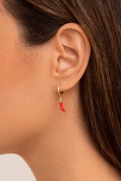 Mujer Singularu Joyería Y Bisutería>Pendientes Suelto Aro Chili Enamel Baño Oro