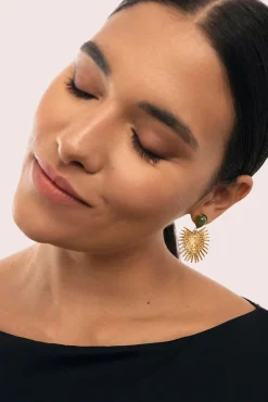 Mujer Singularu Joyería Y Bisutería>Pendientes Verde Catalina Acero Baño Oro