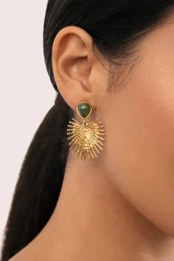 Mujer Singularu Joyería Y Bisutería>Pendientes Verde Catalina Acero Baño Oro