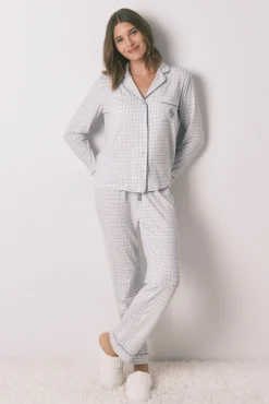 Mujer Women'secret Pijamas|Pijamas>Pijama camisero largo cuadros efecto brillo