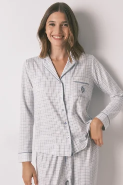 Mujer Women'secret Pijamas|Pijamas>Pijama camisero largo cuadros efecto brillo