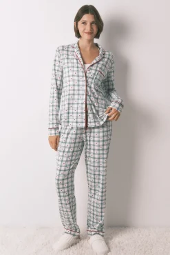 Mujer Women'secret Pijamas|Pijamas>Pijama camisero largo cuadros verde