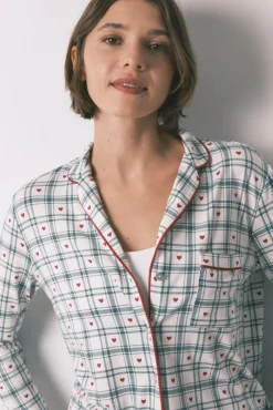 Mujer Women'secret Pijamas|Pijamas>Pijama camisero largo cuadros verde