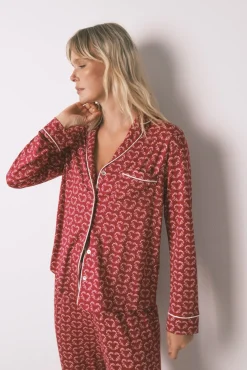 Mujer Women'secret Pijamas|Pijamas>Pijama camisero largo corazones rojo