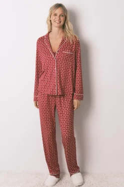 Mujer Women'secret Pijamas|Pijamas>Pijama camisero largo corazones rojo