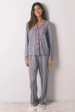 Mujer Women'secret Pijamas|Pijamas>Pijama camisero largo punto suave cuadros