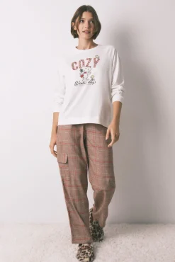 Mujer Women'secret Pijamas|Pijamas>Pijama largo 100% algodón estampado cuadros Snoopy