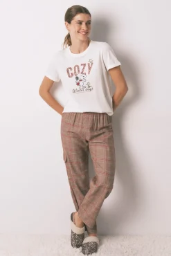 Mujer Women'secret Pijamas|Pijamas>Pijama largo 100% algodón estampado cuadros Snoopy