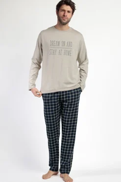 Hombre Admas Pijamas>Pijama largo azul y cuadrospara hombre