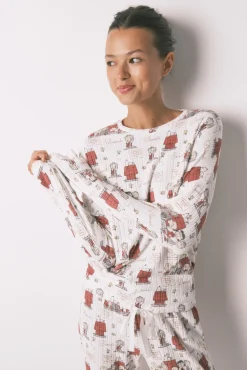 Mujer Women'secret Pijamas|Pijamas>Pijama largo canalé suave blanco Snoopy