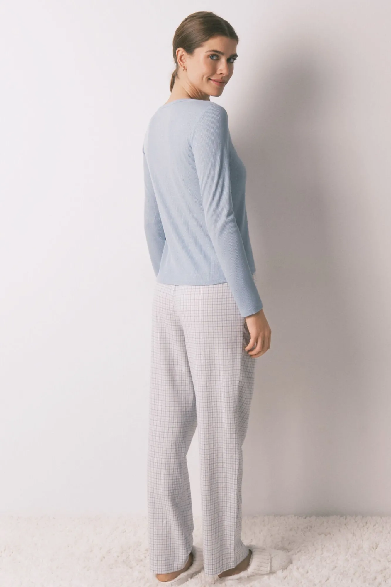 Mujer Women'secret Pijamas|Pijamas>Pijama largo cuadros efecto brillo