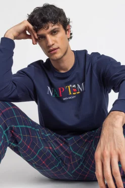 Hombre Admas Pijamas>Pijama largo cuadros Mickey para hombre