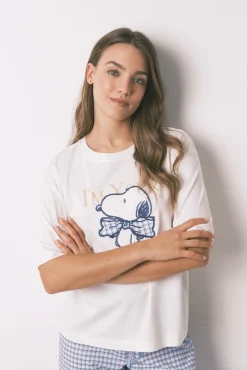 Mujer Women'secret Pijamas|Pijamas>Pijama largo manga corta algodón Snoopy Vichy