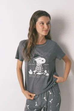 Mujer Women'secret Pijamas|Pijamas>Pijama largo manga corta 100% algodón Snoopy