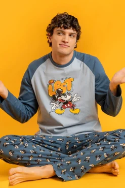 Hombre Admas Pijamas>Pijama largo Mickey 100% algodón para hombre