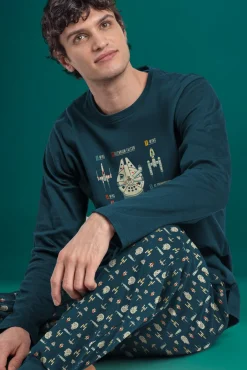 Hombre Admas Pijamas>Pijama largo naves Star Wars 100% algodón hombre