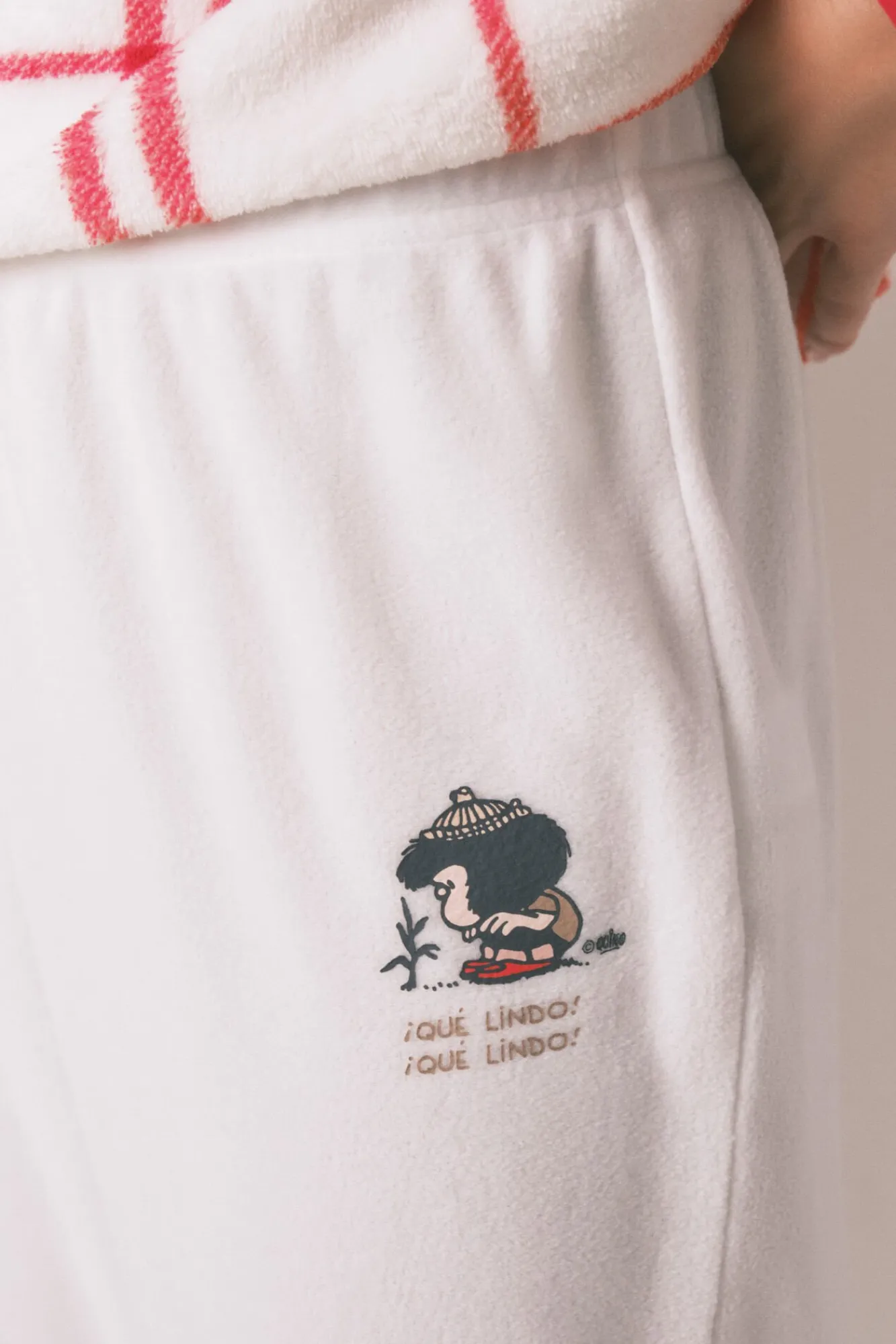 Mujer Women'secret Pijamas|Pijamas>Pijama largo polar cuadros blanco Mafalda