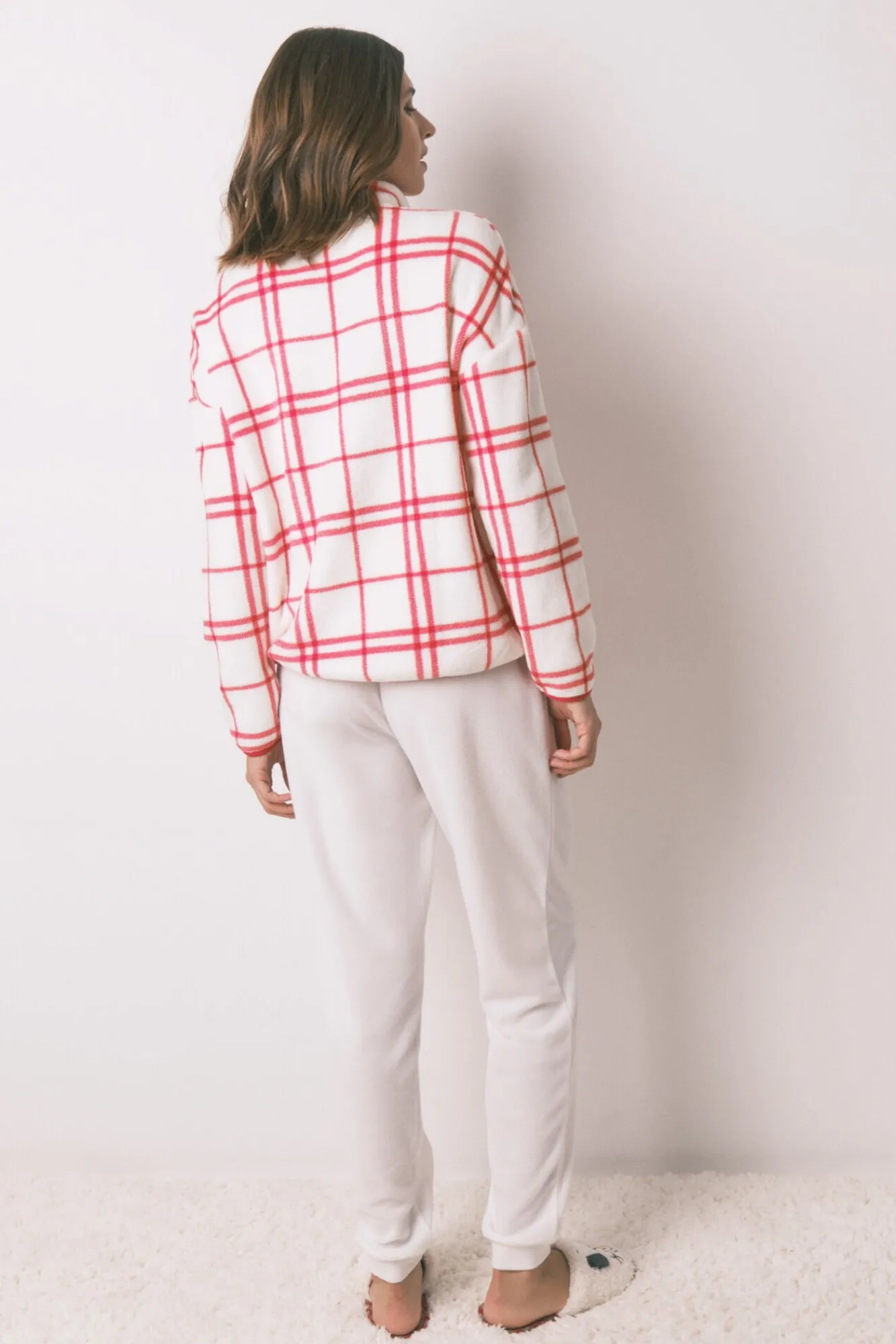 Mujer Women'secret Pijamas|Pijamas>Pijama largo polar cuadros blanco Mafalda