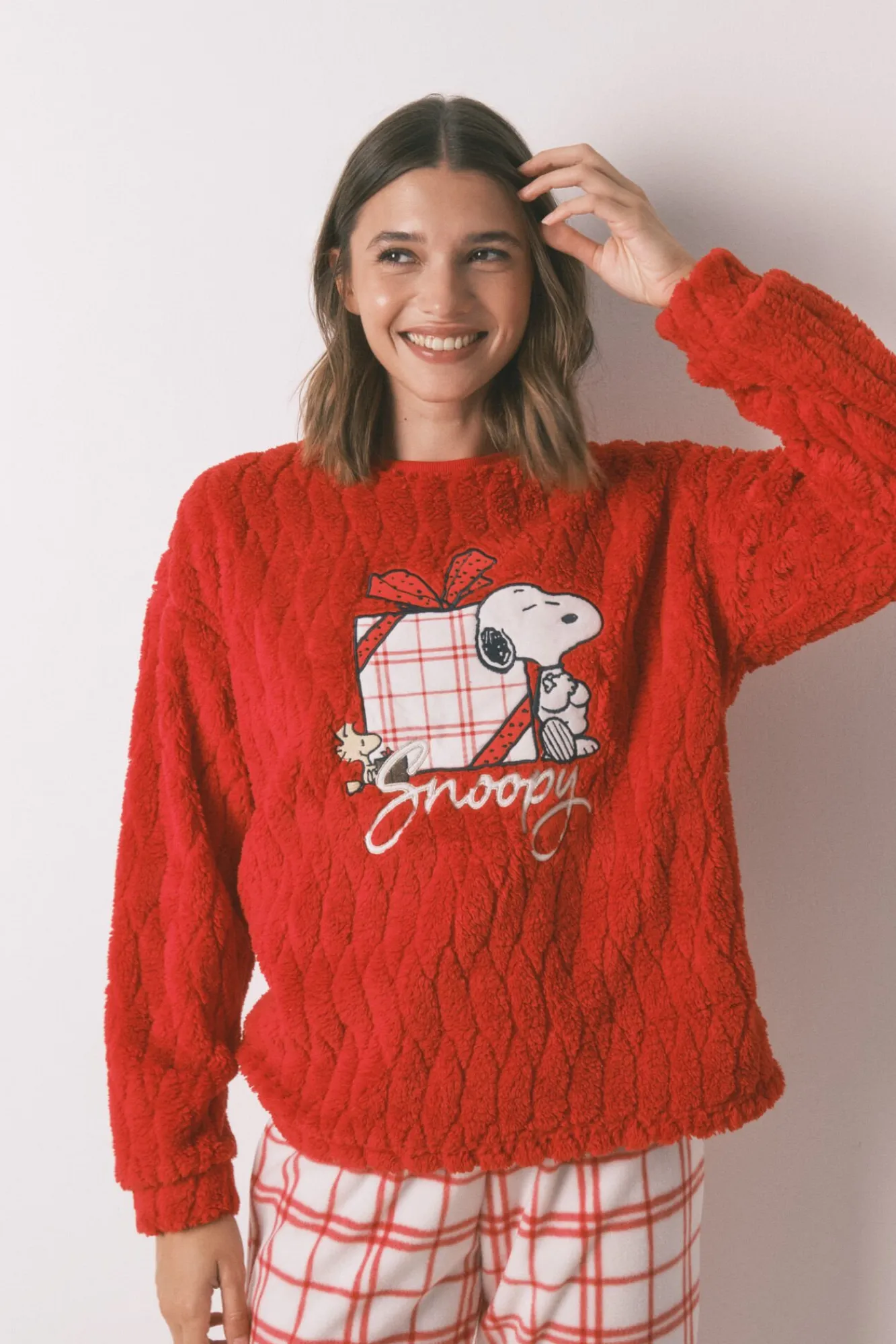Mujer Women'secret Pijamas|Pijamas>Pijama largo polar cuadros Snoopy