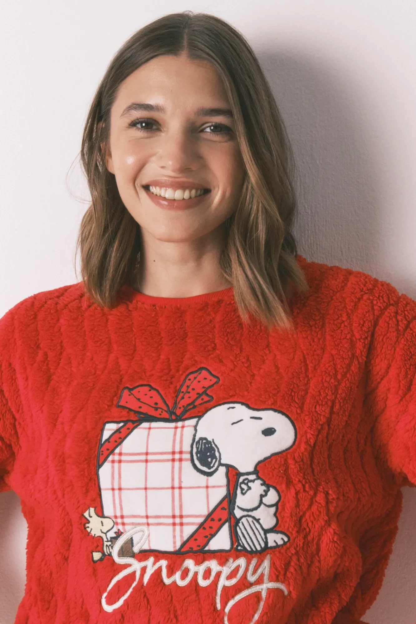 Mujer Women'secret Pijamas|Pijamas>Pijama largo polar cuadros Snoopy