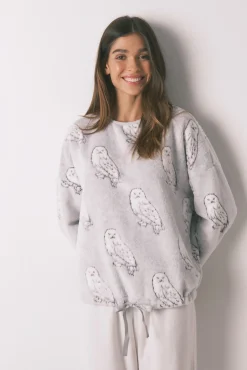 Mujer Women'secret Pijamas|Pijamas>Pijama largo polar suave estampado "Hedwig"