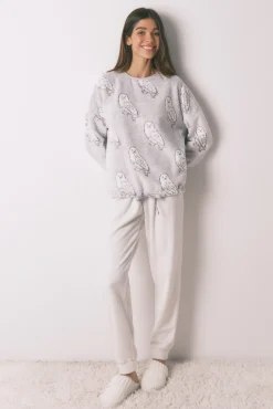 Mujer Women'secret Pijamas|Pijamas>Pijama largo polar suave estampado "Hedwig"