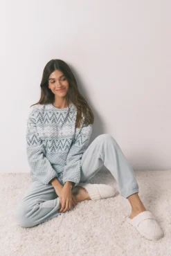Mujer Women'secret Pijamas|Pijamas>Pijama largo polar verde cenefa