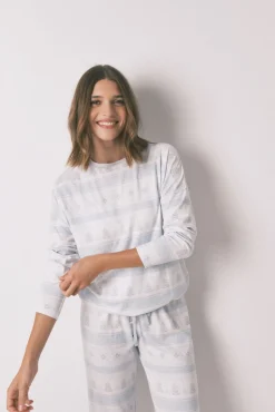 Mujer Women'secret Pijamas|Pijamas>Pijama largo punto suave cenefas azul